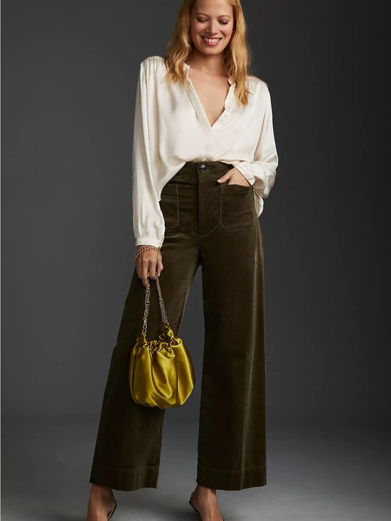 Anthropologie Pants - Anthropologie Maeve the Colette Wide-Leg Crop Corduroy Pants in Olive Green 26